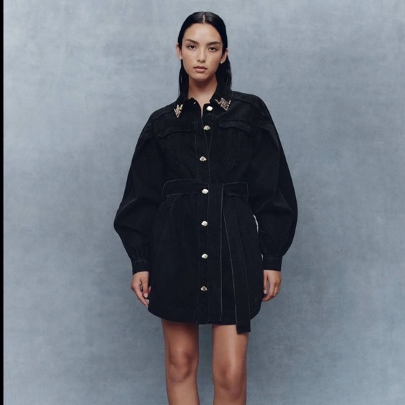 Aje Lola Denim Mini Dress In Colour Black Size 10